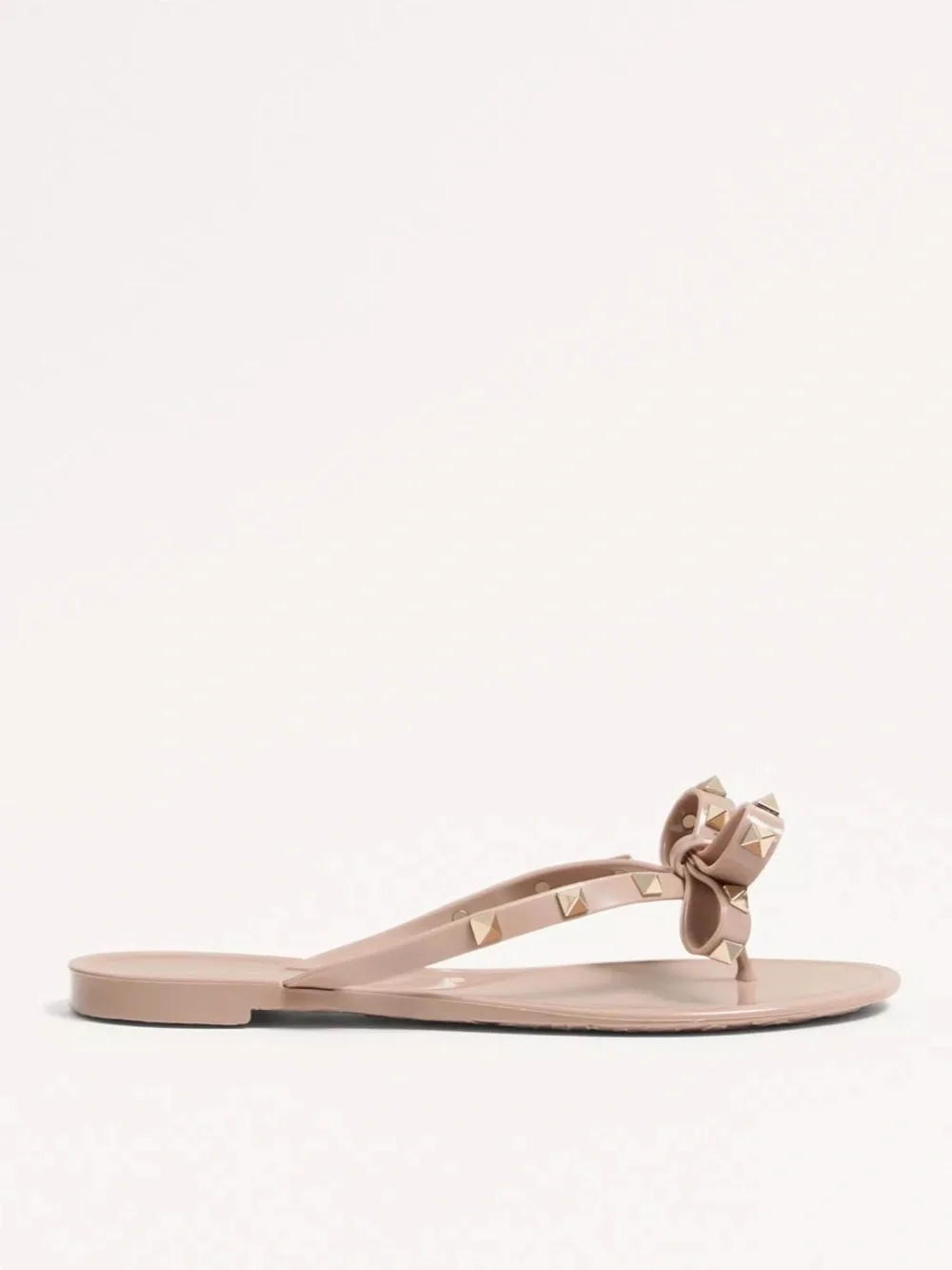Valentino Pink-Nude Rockstud Rubber Thong Sandals - Picture 2 of 2